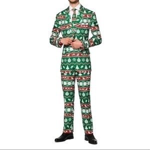Suitmeister Christmas Suit Nordic Retro Green NWT